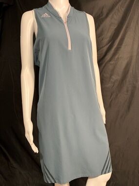 adidas Light Blue Sleeveless Zip Tennis Dress with Pink Zip